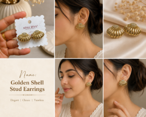 golden shell stud earrings