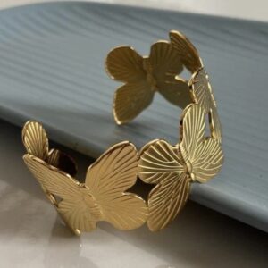 Home golden floral cuff bracelet